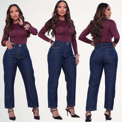 Calça Jeans Feminina Reta Cintura Alta 100% Algodão -