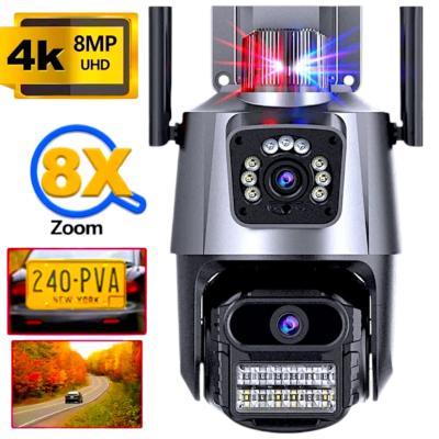 Câmera de Segurança 2 lentes WiFi 8X Zoom HD 4K Alarme Detecção Humana e Reconhecimento de movimento Visão Noturna Sirene Integrada Áudio Bidirecional