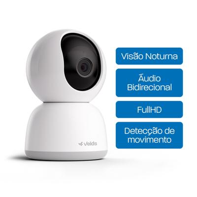 Câmera de Segurança Inteligente Full HD Wifi com Visão Noturna e Rastreamento De Movimento, Velds