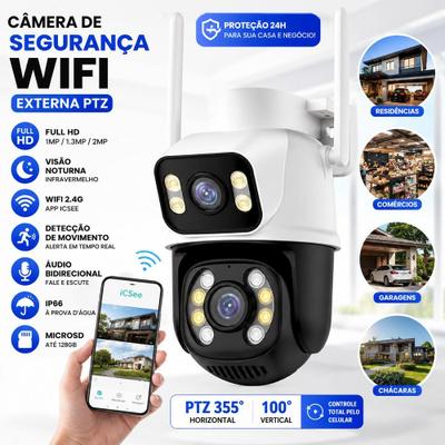 Camera Externa Ip a Prova D'água Wifi Dupla 2 Em 1 com Visao Noturna C/ Infravermelho YOOSEE