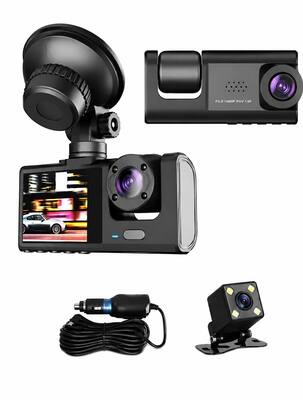 Câmera Veicular Automotiva WiFi Full HD 1080P DVR com 3 Câmeras Frontal Interna e Traseira Visão Noturna e Loop Gravação