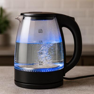 Chaleira Jarra Elétrica de Vidro 2L 127V 1000W com LED Azul, Desligamento Automático