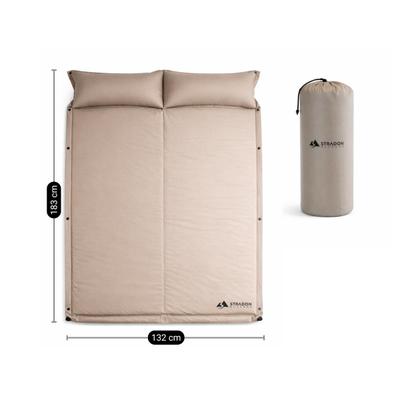 Colchao Inflavel Automatico Casal 192x133cm PVC com Travesseiro Bege para Camping Viagem