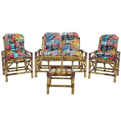 Conjunto Cadeiras de Bambu + Mesa Para Sala e Área Externa T8