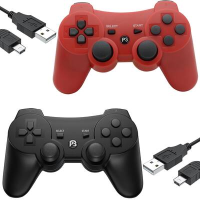 Conjunto de 2 controles sem fio Eagolloar para PS3 - Vermelho/Preto