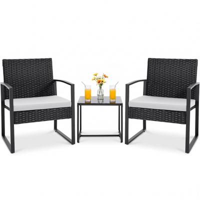 Conjunto de Móveis para Jardim Flamaker 3 Peças em Vime Sintético Branco