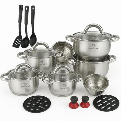 Conjunto De Panelas Aço Cirúrgico 19 Peças com Fundo Triplo Resistente Jogo de Panelas Inox