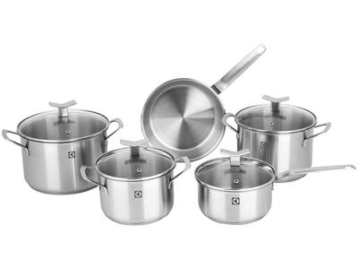 Conjunto de Panelas Electrolux 5 Peças em Aço Inox com Fundo Triplo e Tampas de Vidro