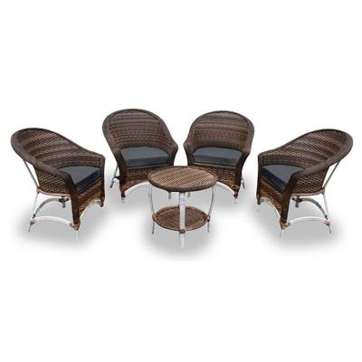 Conjunto de Poltronas Fibra Sintética Bali Alumínio - 4 Poltronas + 1 Mesa Centro - Tecido Lisato Grafite