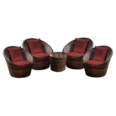 Conjunto de Poltronas Fibra Sintética Bola - 4 Poltronas + 1 Mesa Centro - Tecido Duna Vermelho
