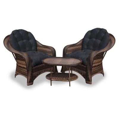 Conjunto de Poltronas Fibra Sintética Roma - 2 Poltronas + 1 Mesa Centro - Tecido Duna Preto