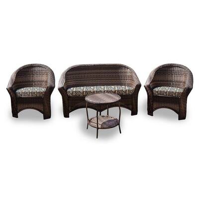 Conjunto de Sofá Fibra Sintética Bali - 1 Sofá 2L + 2 Poltronas + 1 Mesa Centro - Tecido Corda Náutica