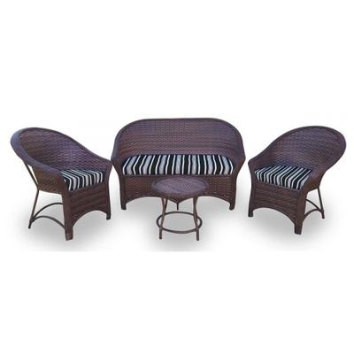Conjunto de Sofá Fibra Sintética Bali Promo - 1 Sofá 2L + 2 Poltronas + 1 Mesa Centro - Tecido Friso Preto