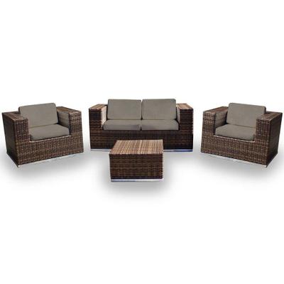 Conjunto de Sofá Fibra Sintética Cidade do Cabo - 1 Sofá 2L + 2 Poltronas + 1 Mesa Centro - Tecido Duna Fendi