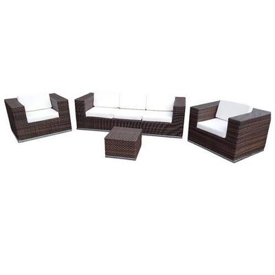 Conjunto de Sofá Fibra Sintética Quadrado - 1 Sofá 3L + 2 Poltronas + 1 Mesa Centro - Tecido Duna Cru