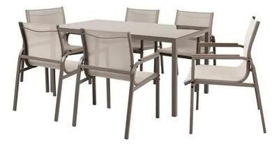 Conjunto Jantar Metal 7 Pecas Mesa E 6 Cadeiras Dubo Caqui