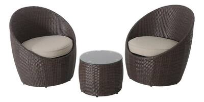 Conjunto Jardim 3 Pecas Rattan E Almofada 2 Poltronas 1 Mesa