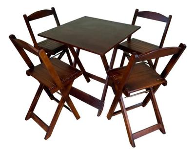 Conjunto Mesa Dobrável 70x70 Com 4 Cadeiras Imbuia kit bar restaurante