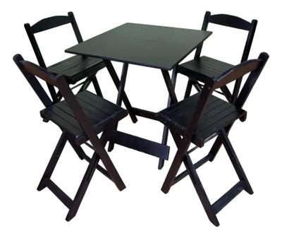 Conjunto Mesa Dobrável 70x70 Com 4 Cadeiras PRETO kit bar restaurante