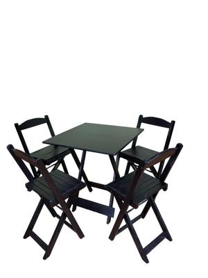 Conjunto Mesa Dobrável 70x70 Com 4 Cadeiras Preto