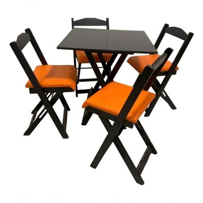 Conjunto Mesa Dobrável Com 4 Cadeiras Preto Estofado Laranja
