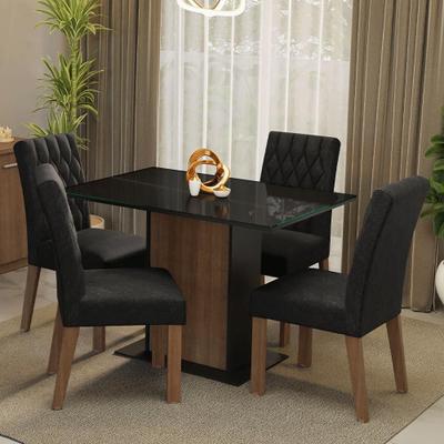 Conjunto Sala de Jantar Mesa Tampo de Vidro 4 Cadeiras Rustic/Preto/Oxford Reale Madesa