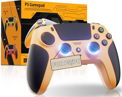 Controle sem fio CAWOOSOO PS5 PC amarelo com RGB e resposta tátil