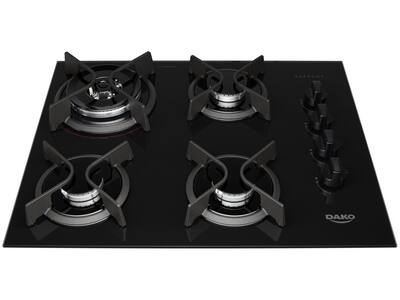 Cooktop Fogão 4 Bocas Gás Dako Supreme com Vidro Temperado Preto