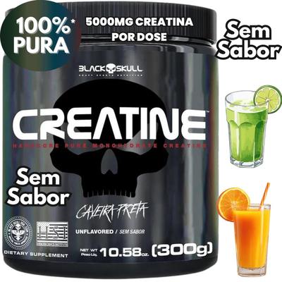 Creatina 100 Pura Monohidratada Black Skull 300g Suplemento Energia Força Ganho de Massa…