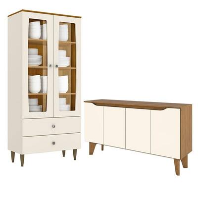 Cristaleira Liz e Aparador Buffet Ambar Off White Nature  Henn