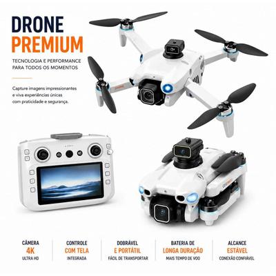 Drone 4K Profissional Dobrável Com Tela Integrada e Controle Remoto Completo