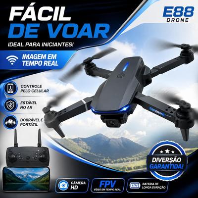 Drone E88 Dobrável Câmera HD WiFi FPV Fácil de Usar Estável Retorno Automático Ideal Iniciantes