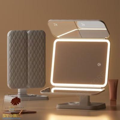 Espelho de Mesa Triplo Recarregável LED Linear Aumento 2 e 3 X ZOOM