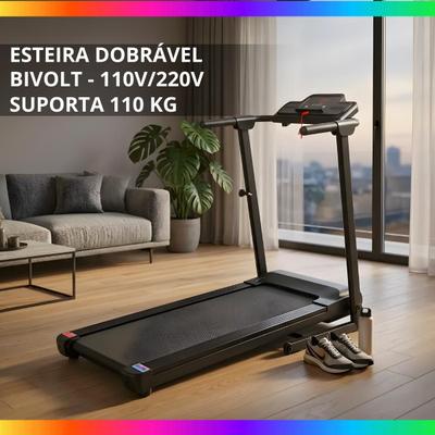 Esteira Elétrica Ergométrica Dobrável Bivolt 10km 110kg Fitness PRETO Profissional
