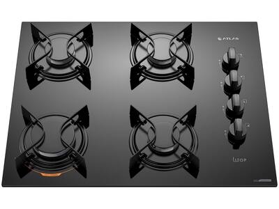 Fogão Cooktop 4 Bocas a Gás Atlas U Top com Mesa de Vidro Bivolt Preto