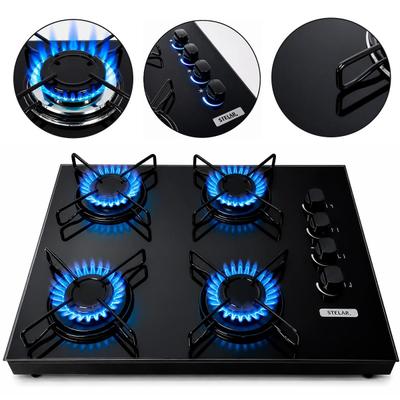 Fogão Cooktop 4 Bocas Portátil de Mesa Stelar Euro Preto a Gás GLP Vidro Temperado Alta Potência e Design Moderno