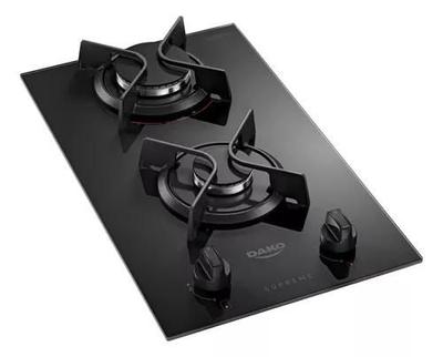Fogão Cooktop A Gás Dako Supreme 2 Bocas Mesa Vidro Temperado Bivolt Preto