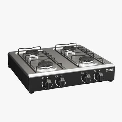 Fogão Cooktop de Mesa 4 Bocas Gás Portátil Braslar Inox Preto e Branco