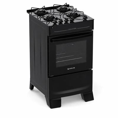 Fogão de Piso 4 Bocas Atlas Tropical Top Glass Preto Bivolt ,Mesa de Vidro, Acendimento Automático e Forno 48L