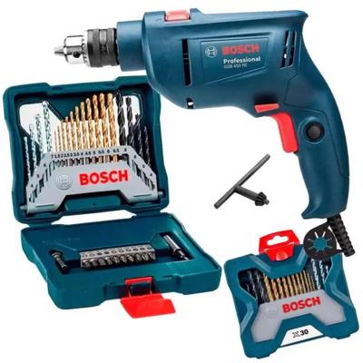 Furadeira Industrial Impacto 3/8 Reversão 450W GSB 450RE com Estojo 30 Peças X-Line BOSCH