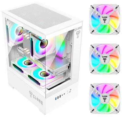 Gabinete Gamer CLANM Megalon Snow 3 Fans RGB Mid Tower Branco