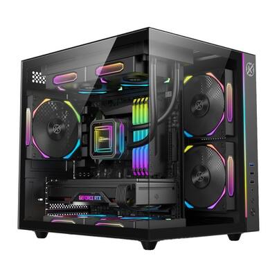 Gabinete Gamer Kalkan Midgard, Mini Tower, RGB, Micro-ATX, Frontal e Lateral em Vidro, Sem FANs, Preto - KLK00055
