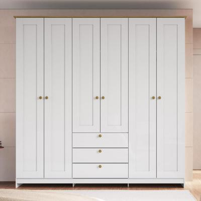 Guarda Roupa Casal 6 Portas 3 Gavetas Americano 182cm Decibal Móveis RP2630 Cor Branco e Marrom