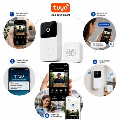 Interfone Campainha Inteligente 3000mAh App Tuya Câmera 1080p 800W Profissional Áudio Sem Fio WiFi Á Prova DÁgua Premium