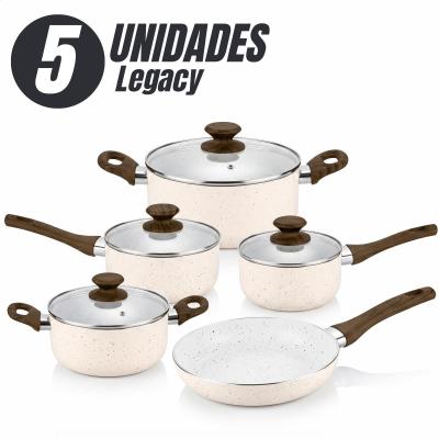 Jogo de Panelas Antiaderente com Revestimento de Cerâmica 5 Peças com Tampa de Vidro