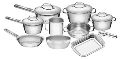 Jogo de Panelas Tramontina Aço Inox Allegra 10 Peças Fundo Triplo Com Pegador de Massa