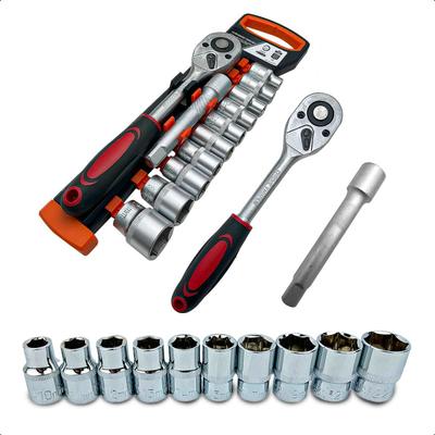 Jogo de Soquetes 12 Peças 1/2" T10 a T21 com Catraca 72 Dentes e Extensor 125mm em Aço Cromo Vanádio