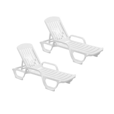 Kit 02 Espreguiçadeira Piscina de Plástico Pitangui Branca com Rodas