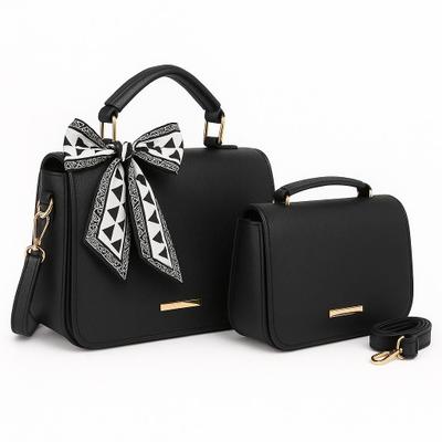 Kit 2 Bolsa Feminina Com Alça De Ombro E Transversal Couro PU + Lenço - 2 Tamanhos