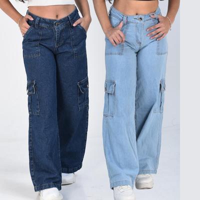 Kit 2 Calça Cargo Jeans Menina blogueirinha Juvenil 10 ao 16 anos com bolsos laterais premium